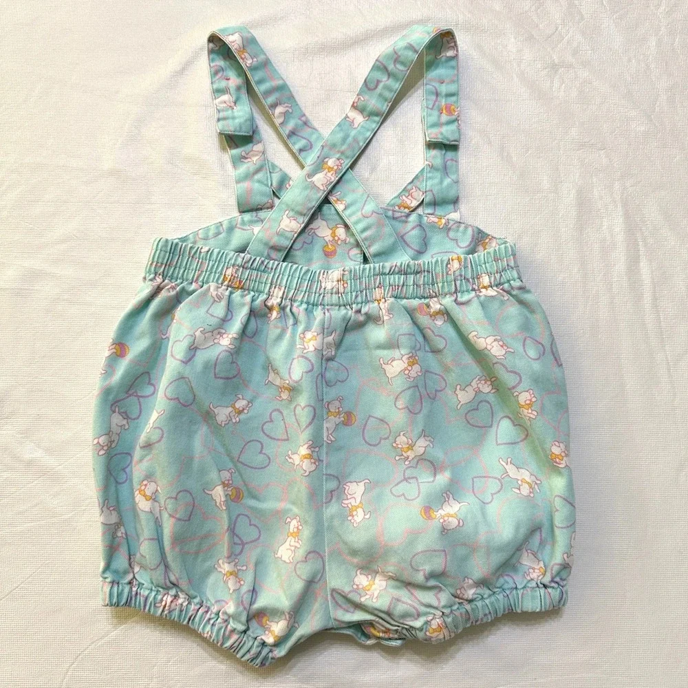 Vintage 1989 Baby Girl Romper 18M Baby Blue Puppy Heart Pastel Kidcore Bubble